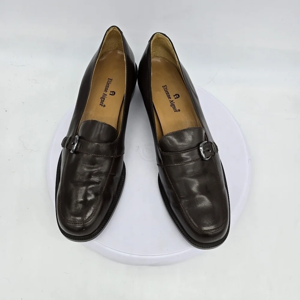 Etienne Aigner Shoe Women 10 M Dylan Heel Leather Loafers Brown